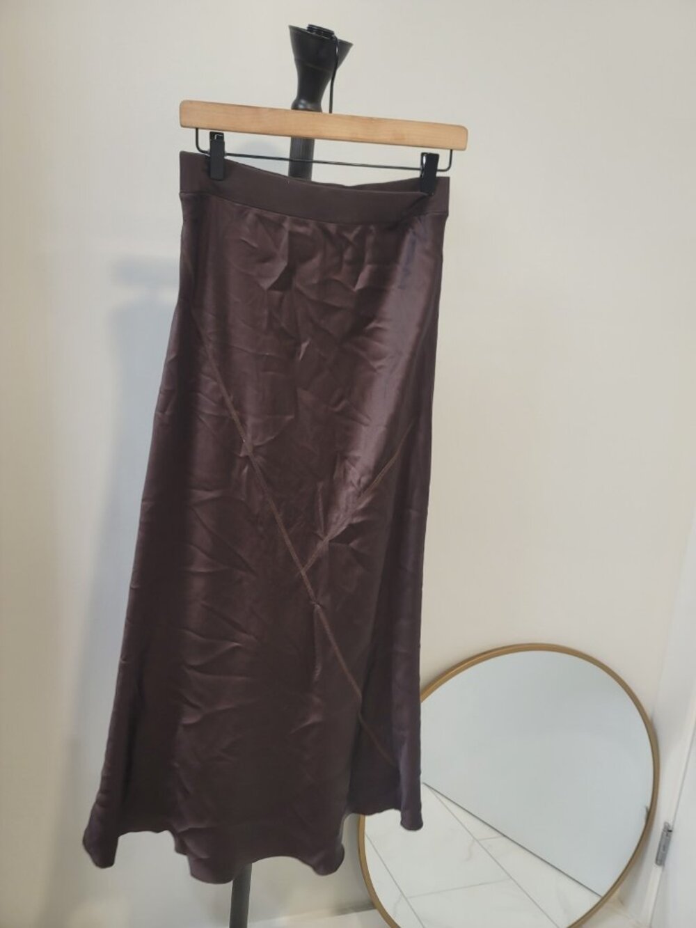 ATM Anthony Thomas Melillo 100% SILK MIDI PULL-ON SKIRT IN Brown sz Small - Picture 4 of 8